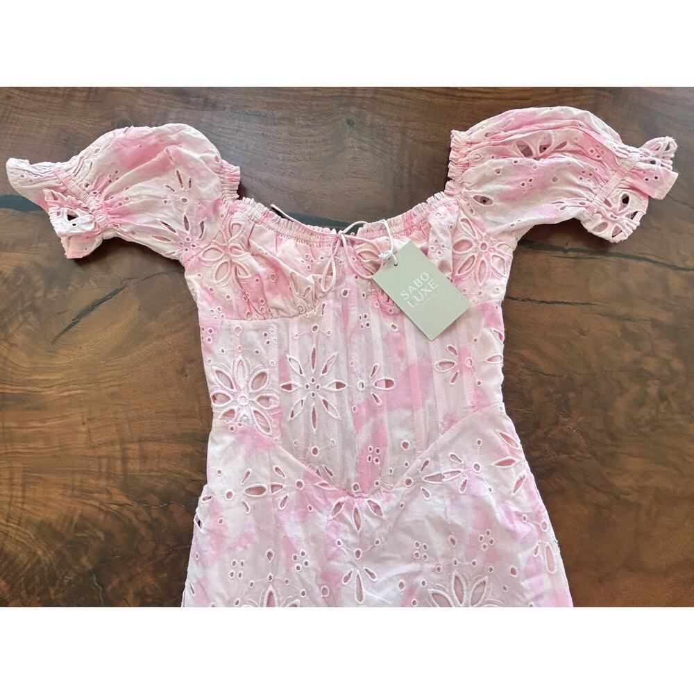 Sabo Luxe Jhene Midi Dress NWT Pink Eyelet Cloud Tie Dye Size 4 - Picture 5 of 9
